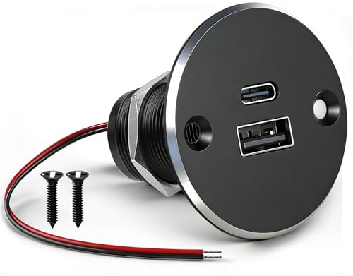 Obeaming USB C Steckdose 12V Wohnmobil Aluminium,12V Einbau 24W Typ C USB PD3.0 USB Anschluss QC 3.0 KFZ Adapter für Boot Wohnwagen Camper Auto LKW (Large 1)