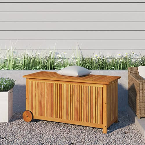 Juroupi Gartentruhe mit Rollen 113x50x58 cm Aufbewahrungsbox Garten GeräTeschrank Gartentruhe Balkon Box Auflagenboxen Massivholz Akazie