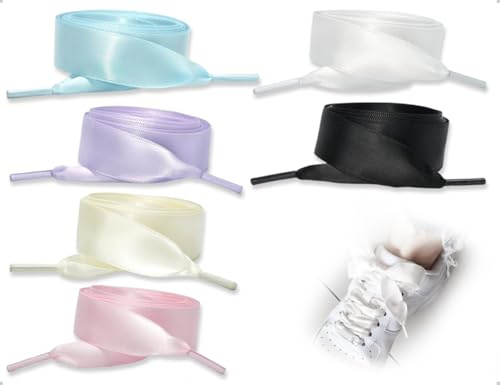 AOYEGIC 6 paia di lacci per scarpe,lacci per scarpe a nastro largo,nastro di seta di ricambio,lacci piatti,lacci per scarpe,per scarpe da ginnastica,scarpe da ginnastica(6 colori, 20 mm)