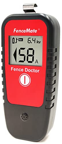 FenceMate Testeur de tension clôture électrique digital, plage jusqu'à 19,900 V, détecteur de défauts, diagnostic du courant (ampère) et de la direction du flux, pile 9 V, clip de ceinture