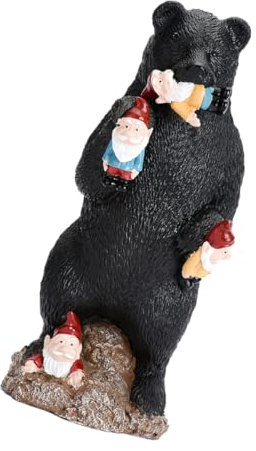 Happyyami 1Pc Ours Noir Esprit Ornement GNOME Figurine Fée Jardin Sculpture Nain De Jardin Décoration Manger Gnomes Statues Extérieures ES Ornements Extérieur e Sculpture