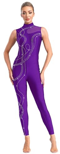 Aislor Maillot De Patinaje Artístico Mujer Mono Sin Mangas De Una Pieza Body Elástico Mono Deportivo Traje De Gimnasio Entrenamiento Fitness Morado M