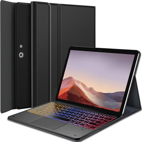 Nanhent Rétroéclairé Clavier Coque pour Microsoft Surface Pro 7/7+/6/5/4 12.3 Pouces, Smart Touchpad, AZERTY Français Amovible Bluetooth sans Fil Clavier avec Housse Étui Cuir PU