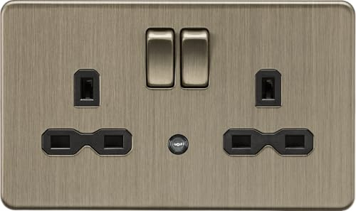 Knightsbridge 13A 2G DP switched socket with night light function - Antique Brass