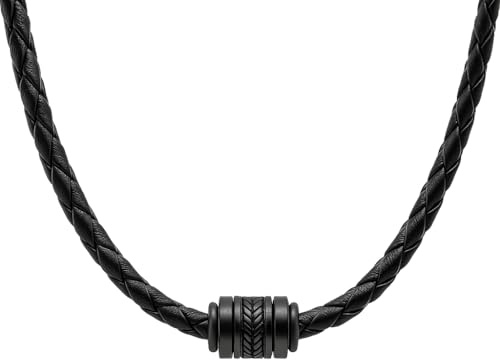 David Galvani Lederkette Herren aus Echtleder – Geflochtene Halskette mit Edelstahl Bead – 45/50/55 cm – Geschenkbox inkl., stilvolles Männer Accessoire