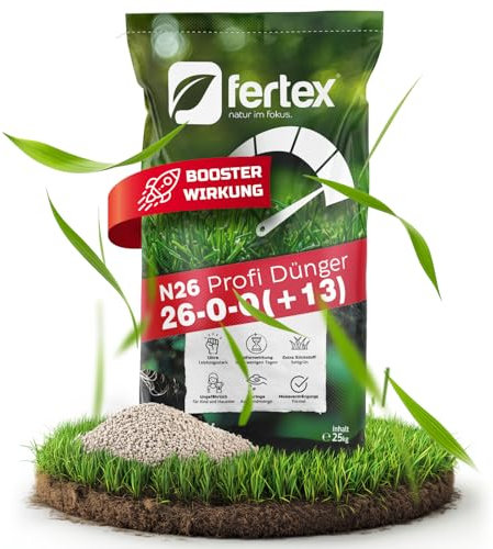 Fertex® N26 Rasendünger Power-Boost 25 kg | Profi-Stickstoffdünger mit Schwefel (26-0-0+13) | Turbo-Wachstum für sattgrünen Rasen & starke Pflanzen | Ammonsulfatsalpeter für Rasen, Obst & Gemüse | sta