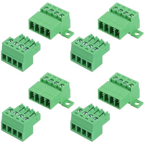 sourcing map Set di 4 connettori a morsettiera a vite a 4 pin, passo 3,5 mm, maschio e femmina, terminale a vite per montaggio su PCB 300 V 8 A, connettore verde per progetti elettronici domestici
