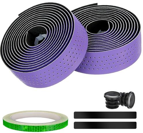 KEGECOL 2 rotoli di nastro per manubrio bicicletta da corsa in pelle PU Cycling antiscivolo comfort con adesivo riflettente e striscia di chiusura
