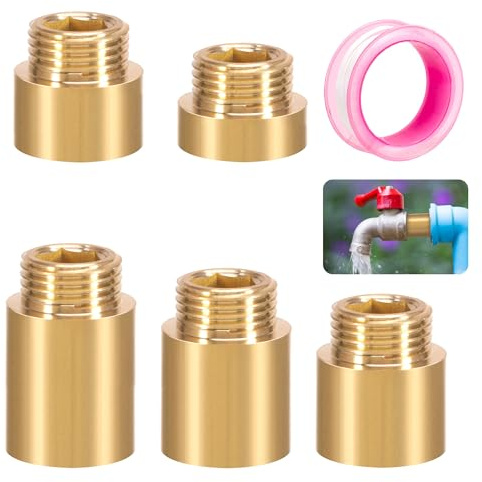 Messing Hahnverlängerung 1/2 Zoll, 5 Stück Gewindeverlängerung x10mm,15mm,20mm,25mm,30mm Messing Verlängerung Fitting, Anschluß Verlängerung für Trinkwasser und Heizung Installation
