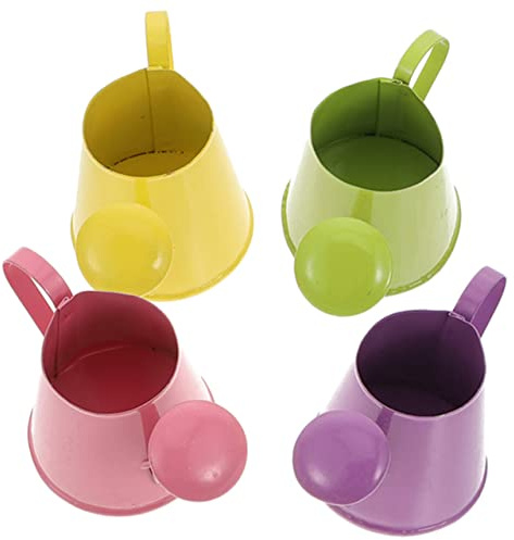 Toyvian Mini Annaffiatoio in Metallo Per Bambini, Set Da 4 Pezzi Manico Ergonomico, Compatto e Portatile Per Irrigazione Di Piante e Decorazione Casa e Giardino
