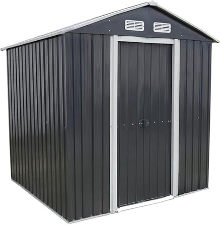 4iQ Metall Gerätehaus 3,4 m² – Stahl Gartenhaus 174x194x202 cm, verzinkt, Schuppen für Werkzeug, Fahrräder & Gartengeräte, Anthrazit