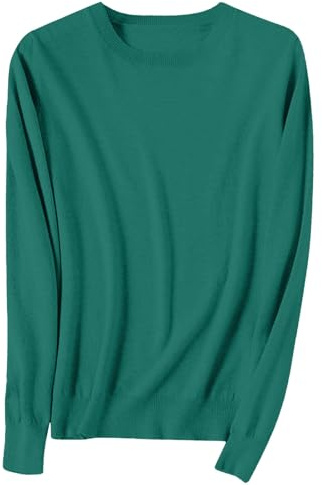 Ladies Jumpers, Women's Jumpers Long Sleeve Lightweight Knitted Pullover Crewneck Elegant Oversized Comfy Solid Color Sweaters M Green