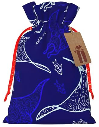 Manta Ray And Fish Print - Bolsas de regalo de Navidad con cordón, saco festivo de Navidad, fiesta de cumpleaños, embalaje de regalo