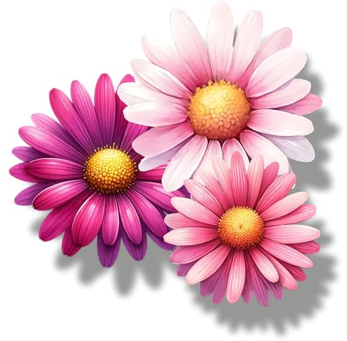 Pink Daisy Wall Stickers, Vinyl Daisies, Flower Decals, Boho Decor | For Childs Bedroom Walls, Nurseries, Kitchen and Home Decoration, Qty:9, Multi Use, Walls, Cars, Laptops, Cups, Bins