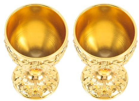 VERDANVERSE 2 Pièces Lot de Calices Métal Doré Vintage Coupe de Vin Ornée Style Européen pour Cérémonies Religieuses et Décor de Table