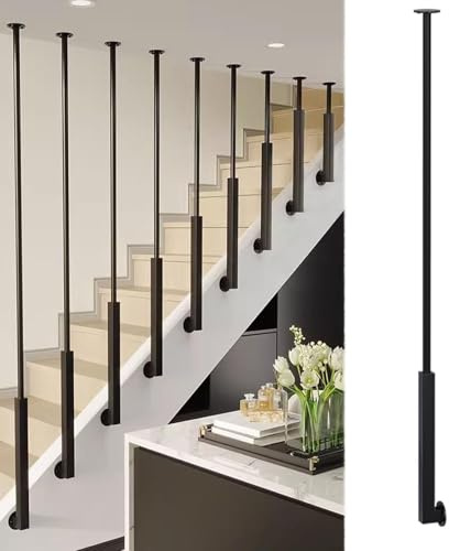 Kit Corrimano Per Scale - Corrimano Scale Per Esterni, Ferro Per Gradini Interni, Sicurezza Laterale Da Parete, Per Soppalco, Portico, Corridoio, Villa(Black,4.1ft/125cm)