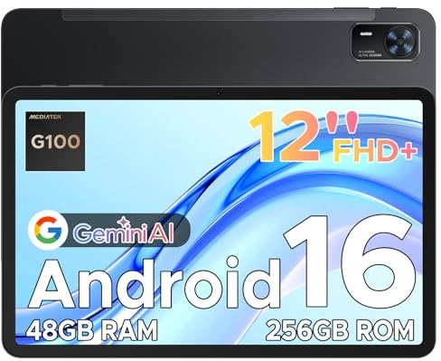 DOOGEE Tab E3+ Tablet 12 Pollici Android 16, Helio G100 Gaming Tablet Con Sim 2.4K 7.6mm, 48GB+256GB, 8800mAh 18W OTG 4G LTE, Dual Card Slots WiFi 2.4G/5G, 13MP+5MP, 90Hz Quattro Altoparlanti, Nero