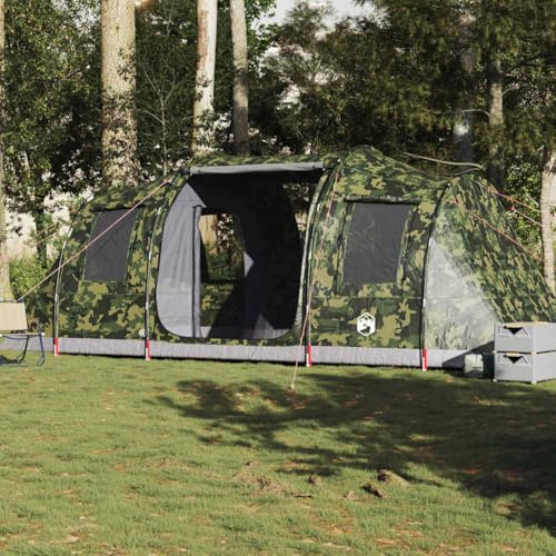 Tunnelzelt 4 Personen Camouflage Wasserdicht, 185T Polyester PU-beschichtet, Campingzelt mit 2 Schlafkabinen, Leichtes Outdoor-Zelt für Abenteuer