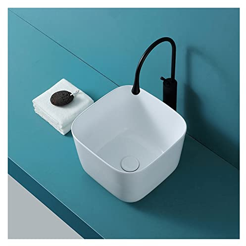 Guardaroba Lavandino da bagno quadrato 14x 14 con raccordo for lavabo approfondimento, design in ceramica bianca, sopra il appoggio Moderno