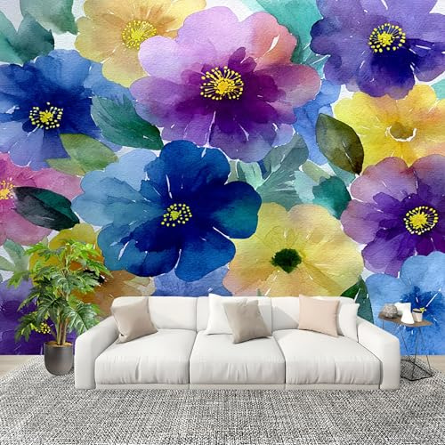 Carta Da Parati - Fotomurale Fiori Ad Acquerello Pittura Artistica Fotomurali Moda Decorazione da Muro Poster Gigante Colorato Carta per pareti Casa Decorazione Interna 200x140 cm