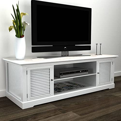 Owoxanthellate TV-Sideboard Weiß 121 x 30,5 x 41,7 cm aus MDF und Kiefernholz mit Antik-Look und 4 Fächern, Modernes Fernsehtisch für Wohnzimmer, Schlafzimmer und Flur