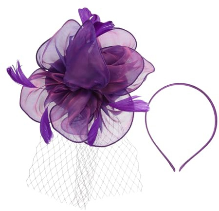 TOPPERFUN Bandeau et Pince à Cheveux en Tulle Fleurs et Plumage Violet Coiffe Fascinateur Léger pour Mariage Tea Party et Occasions Spéciales Accessoire Élégant pour Femmes et Filles