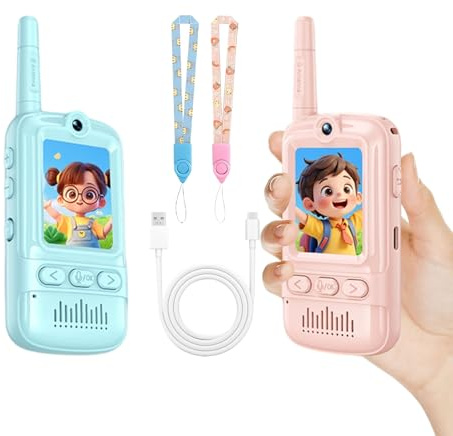 Walkie Talkies Para Niños: Paquete De 2 Walkies Con Videoportero Recargables, Juguete Electrónico Portátil Para Exteriores, Batería De Larga Duración | Gadget De Comunicación Interactiva, Para Niños Y