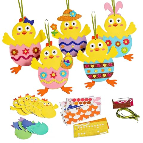 10 Stück Ostern Basteln Kinder,Bastelset Ostern ab 3 Jahre Basteln,Diy kreative osterbastelset,Frühling Osterbasteln Ostereier Küken Osterdeko set,Bastelsets Ostern Bastel,für Fenster Anhänger Deko