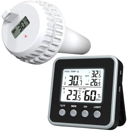 Termometro per piscina wireless galleggiante con display interno, Termometro per piscina galleggiante di facile lettura con monitor remoto da 500 piedi per vasca idromassaggio, spa, acquario e laghet