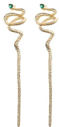 2 Piece Snake Hair Sticks for Hair Buns, Golden Zinc Alloy | Rhinestone Accents, Smooth Finish, Special Occasions and Theme Parties, Elegant Ancient Style for Girls and Women