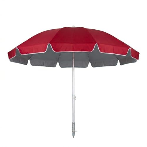 Ombrellone cm 240 antivento da spiaggia Grande con snodo e trivella di fissaggio per piscina giardino terrazzo balcone RESISTENTE CON 16 STECCHE (rosso)
