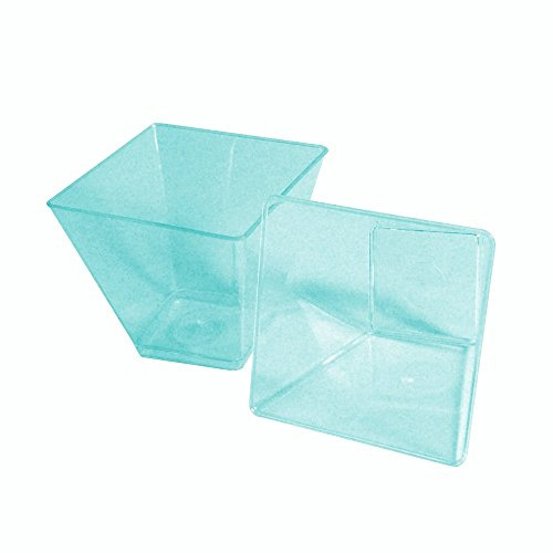 100 copas cuadradas cuadradas de color verde agua Light Green Mini de 60 cc para porciones de postres, dulces, mousse, semifríos, 4,5 cm de altura