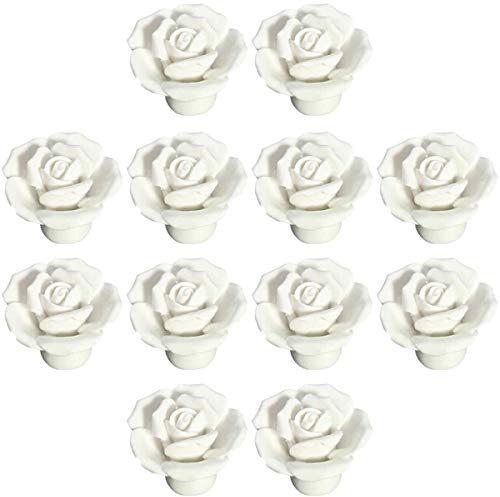 Weiß 12PCS Keramik-Rosen-Blumen-Knopf Porzellan Rose Möbelknopf Möbelknöpfe Griff Knopf Dekoraktion Schrankgriff Türgriffe Möbelgriffe Möbelknauf von Creatwls
