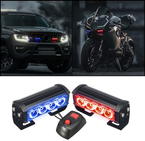 HEHEMM Lumières Stroboscopiques, 2PCS 8 LEDs d'urgence Stroboscopique Feux de Détresse Feux de Secours Clignotant Feux D'avertissement 10-30V Universel pour Voiture Camion Remorque(Rouge et Bleu)