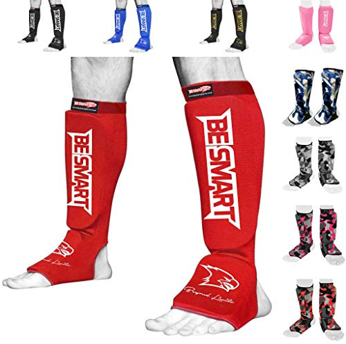 Kids Shin Instep Pads MMA Leg Foot Guards Muay Thai Kick Boxing Guard Protector (Red, XXXS (3 to 8 Years))