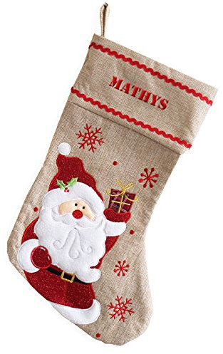 Calza natalizia in lino babbo Natale