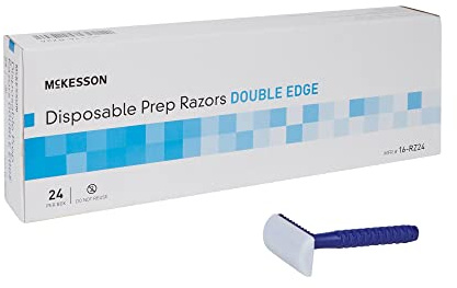McKesson Disposable Razors [24 Count] Prep Shaving Razor, Single Blade Double Edge, Stainless Steel Blade, For Men and Women, Bulk, Blue