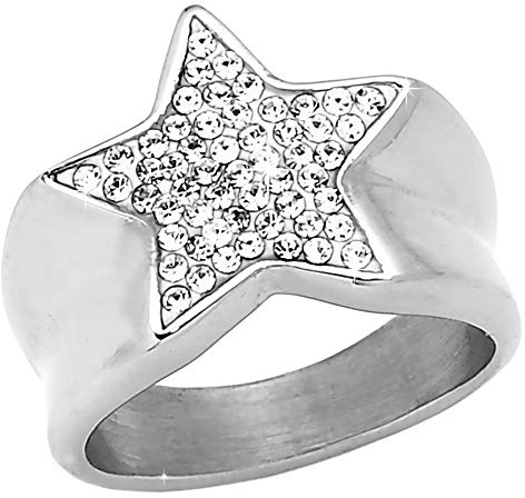 Beloved ❤️ Anello da Donna Round Pavè in Acciaio Inossidabile - Varie Misure, Anallergico, Alta qualità (Stella, 5)