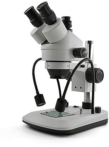 Swift S7-TGL-CA05 Trinocular Stereo Microscope, 7X-45X Zoom, WF10X Eyepieces, Gooseneck & Transmitted LED Lights, Pillar Stand, 110V