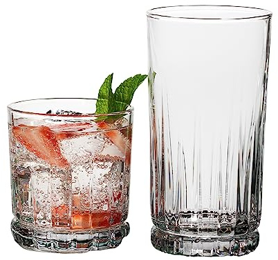 Anchor Hocking Anniston Drinking Glasses Set 16 Piece Set (8 Rocks Glasses & 8 Tumbler Glasses)