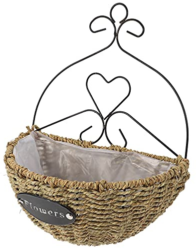 YARNOW Weiden Hängender Blumentopf Metall Geflochtener Korb Blumenkorb Rattan Pflanzkorb Kaktus Sukkulenten Topf Balkon Pflanzgefäß Landhausstil Wand Vase für Shabby Chic Deko Wanddeko