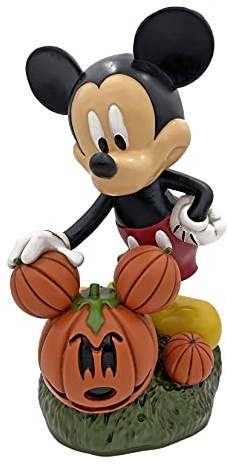 BACKYARD GLORY Disney Mickey Mouse Holding a Mickey Shaped Jack O Lantern Head with Matching Mickey Ears, 12 Inches Tall
