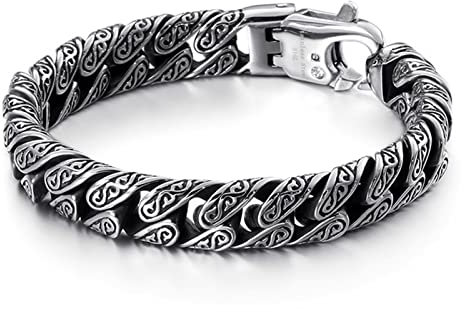 Beydodo Armband Silber Schwarz 19.5CM, Armbänder Edelstahl Herren Vintage Filigran Panzerarmband Breit 12MM Partnerarmband Freundschaftsarmband Männer Jugend