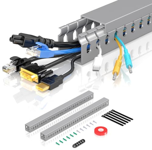 Kit canalina passacavi Passacavi a fessura aperta per TV Copricavi Passacavi 80 cm (2x40 cm) Sotto l'organizzatore della scrivania Portacavi per la gestione dei cavi (2 Pack)