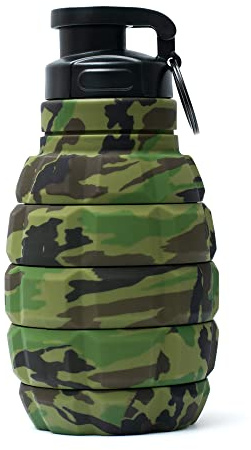 TUFCUP Spit Cup Spittoon for Chewing, Portable Reusable Spit Dipping Cup with Lid, Collapsible Spill Resistant Leak Proof Silicone Body Travel Spitter (Green Camo)