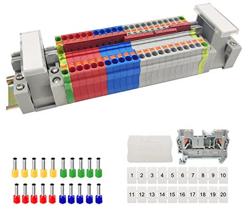 JINXIAN DIN Rail Connectors Block PT-2.5 Terminal Kit Rail Terminals Through Terminal Block Kit Electric with Rail Clamp Marking Strips Fixed Bridge End Brackets Aluminum Rail