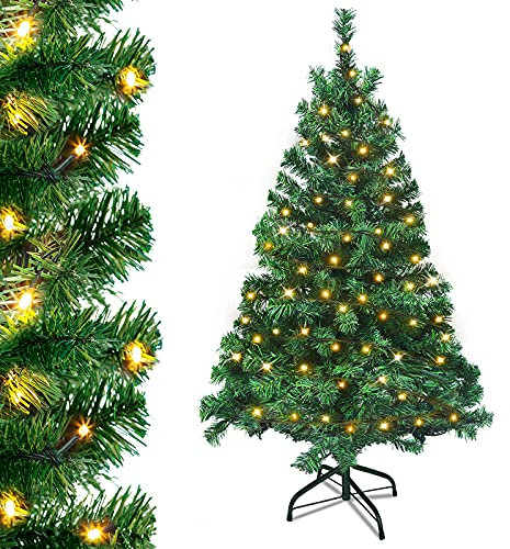 Aufun Weihnachtsbaum künstlich mit Beleuchtung, 120cm Tannenbaum künstlich Grün PVC, Edeltanne Schnellaufbau chwer entflammbar, inkl. Christbaum Ständer (1,2m, Grün)