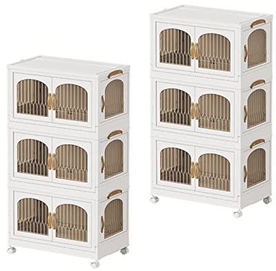 RMAN 6er Set Faltbare Aufbewahrungsbox 58L Stapelbare Faltbar Kunststoff | Aufbewahrungsboxen, Aufbewahrungskorb mit Deckel, Rädern, Schlafzimmer, Bad, Küche, Büro, Wohnzimmer, Weiß