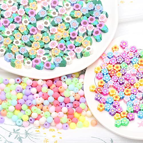 YIEUR 700 Stücke Blumen Polymer Clay Mit Bunte Zwischenperlen Glitzerperlen Matt, 7mm Blütenförmig Spacer Ton Perlen, Mehrfarbig Bastelperlen für DIY Schmuckherstellung