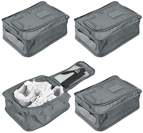 Adorila 4 Stück Schuhbeutel für Reisen, wasserdichte Schuhaufbewahrung Organizer mit Reißverschluss, faltbare Schuhtasche mit Griff (grau)
